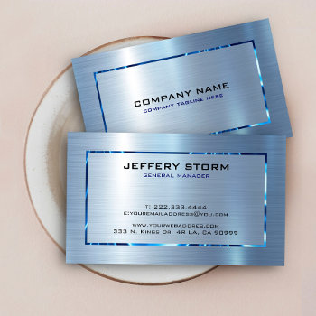 Light Blue Metallic Texture Stainless Steel Look  Business Card by artOnWear at Zazzle