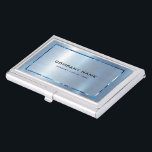 Light Blue Metallic Texture Stainless Steel Look  Business Card Case<br><div class="desc">Elegant shiny slick metallic blue texture print,  stainless steel with blue accents,  business card template. Customizable typography in black and blue.</div>