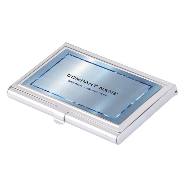 Light Blue Metallic Texture Stainless Steel Look  Business Card Case (Front)