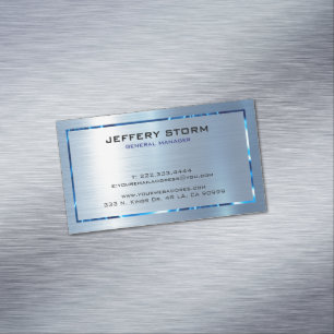 Light Blue Metallic Texture Stainless Steel Look Business Card Magnet