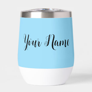 Light Blue Minimal Modern Signature Name Cursive  Thermal Wine Tumbler