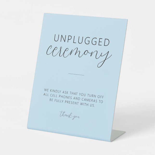 Light Blue Minimal Wedding Unplugged Pedestal Sign (Front)