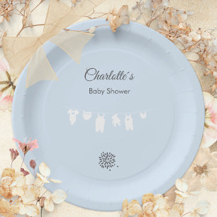 Light Blue Minimalist Baby Boy Shower Paper Plates