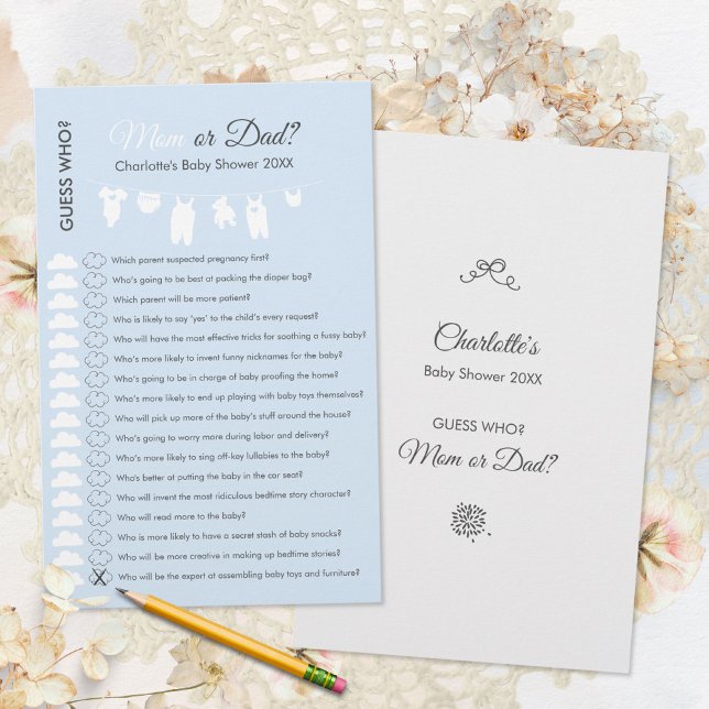 Light Blue Minimalist Baby Shower Guess Who Game (Light Blue Minimalist Baby Boy Shower Guess Who Game ©Susanne Sachers - Sunny Mind 🌞)