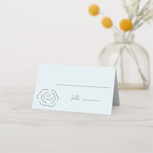 Light Blue Minimalist Flower Line Art Wedding Place Card