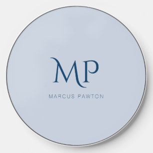 Light Blue Minimalist Initials and Name Wireless Charger