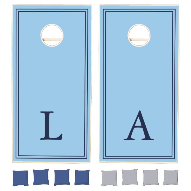 Light Blue Minimalist Initials Cornhole Set (Set)