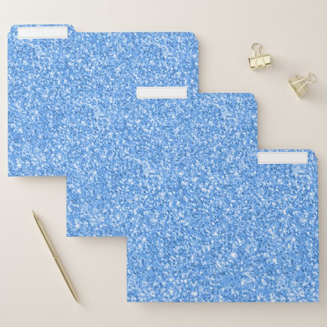 Light-blue Modern Faux Glitter Print File Folder (Set)