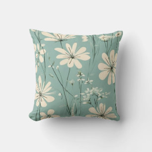 Light Blue Modern Flowers Throw Pillow