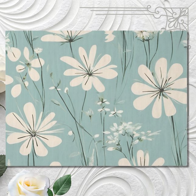 Light Blue Modern Groovy Daisy Flowers Tissue Paper (Creator Uploaded)