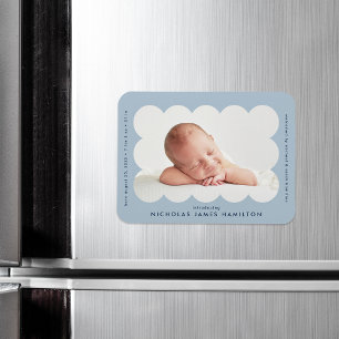 Light Blue Modern Scalloped Birth Announcement Magnet