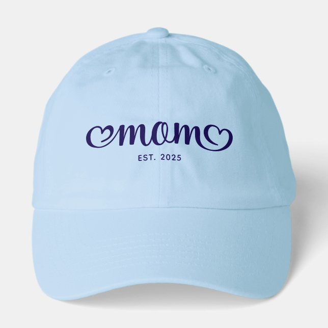 Light Blue Mom Cute Hearts Script Hat (Front)