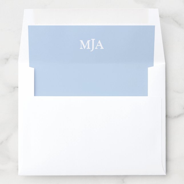 Light Blue Monogram 3 three letter Initials Modern Envelope Liner (In Envelope)