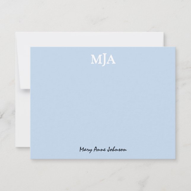 Light Blue Monogram 3 three letter Initials Modern Note Card (Front)