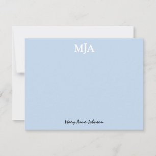 Light Blue Monogram 3 three letter Initials Modern Note Card