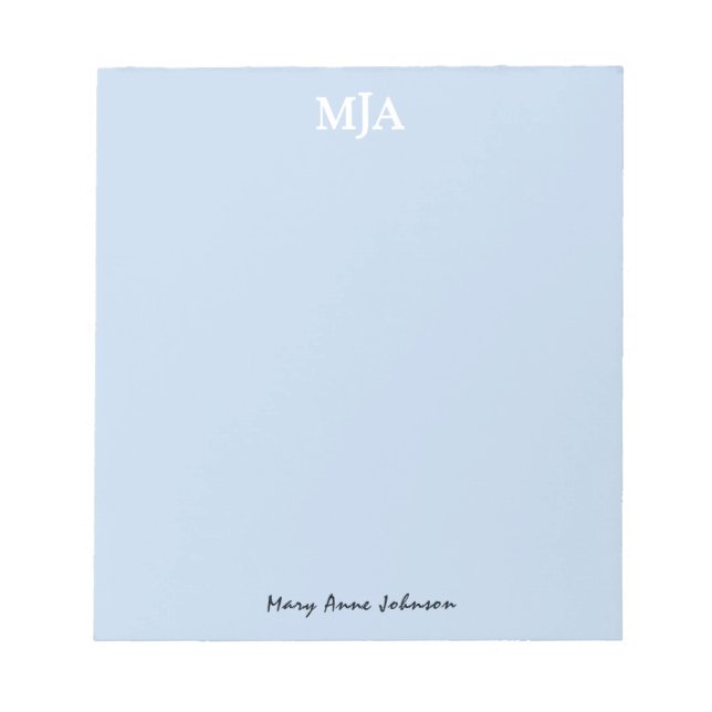 Light Blue Monogram 3 three letter Initials Modern Notepad (Front)