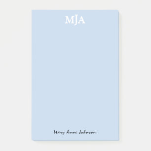 Light Blue Monogram 3 three letter Initials Modern Post-it Notes