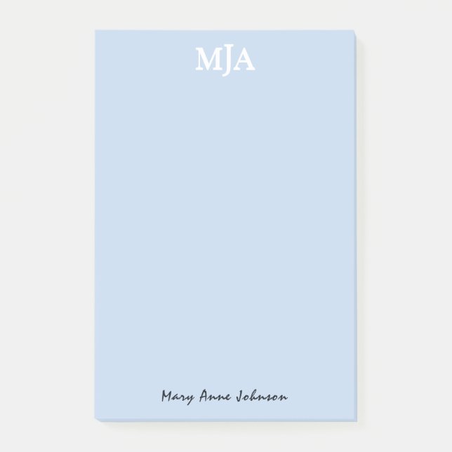 Light Blue Monogram 3 three letter Initials Modern Post-it Notes (Front)