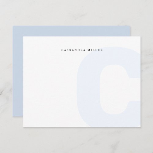 Light Blue Monogram Background Full Name Note Card