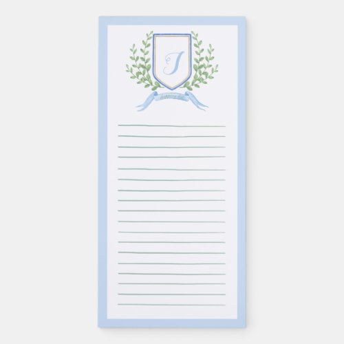 Light Blue Monogram Crest Shopping List Magnetic Notepad
