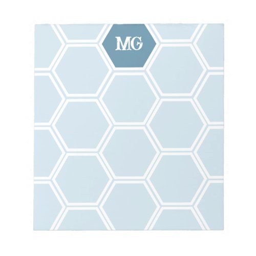 Light Blue Monogram Hexagon Honey Comb Pattern Notepad