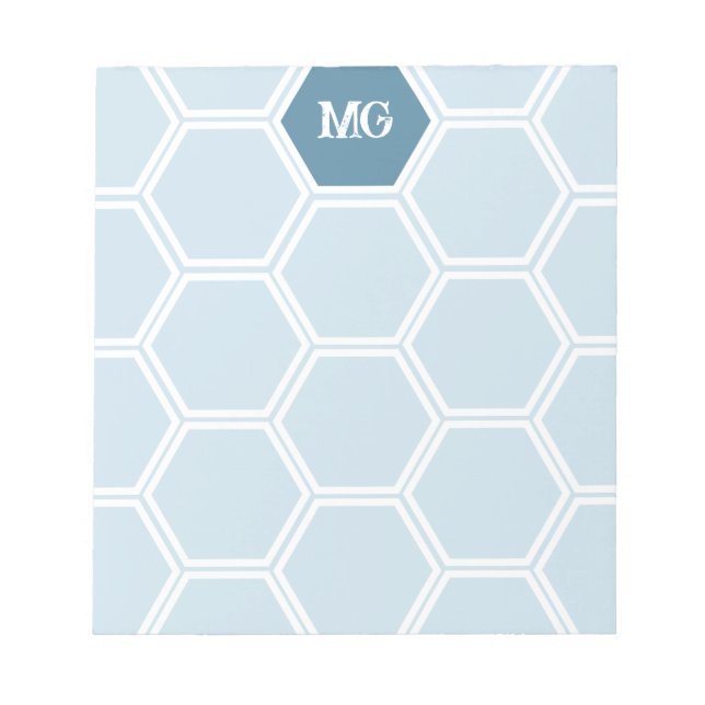 Light Blue Monogram Hexagon Honey Comb Pattern Notepad (Front)