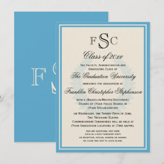 Light Blue Monogram Laurel College Graduation Invitation