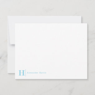 Light Blue Monogram Line Modern Elegant Business Note Card