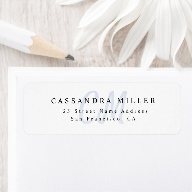 Light Blue Monogram Office Address Label (Insitu)