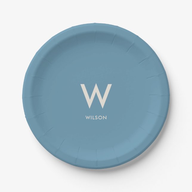 Light Blue Monogram Personal Party Paper Plates (Front)