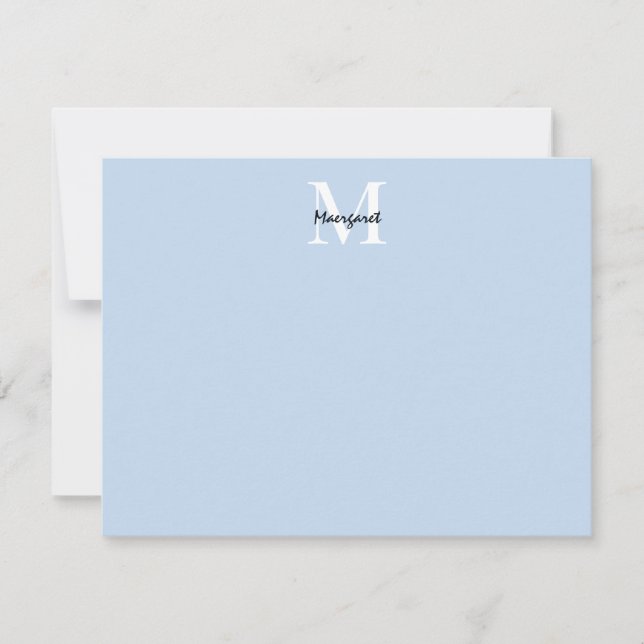 Light Blue Monogram Personalized Stationary Gifts Note Card (Front)