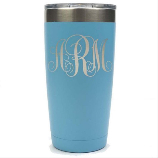 Light Blue Monogram Stainless Steel Tumbler (Front)