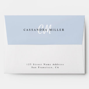 Light Blue Monogram Stylish Office Return Address Envelope