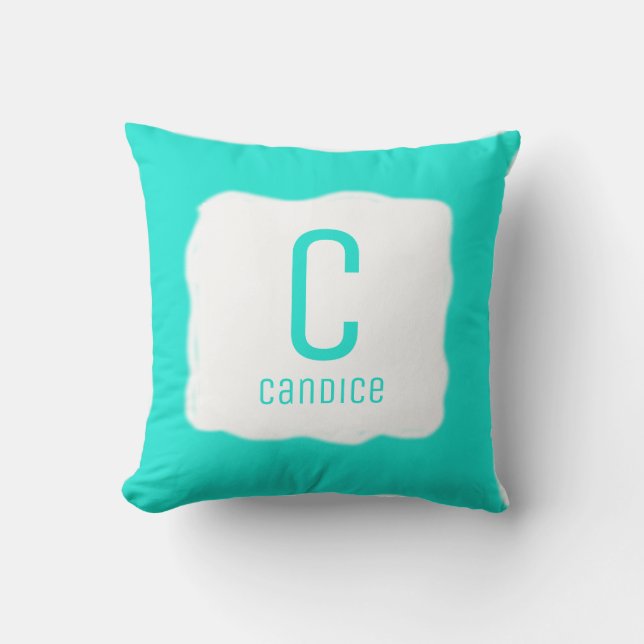 Light Blue Monogram Throw Pillow (Front)