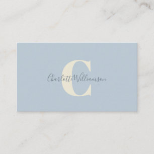 Light Blue Monogram with Script Name Overlay Business Card