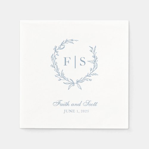 Light Blue Monogram Wreath Disposable Napkins