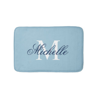 Light blue monogrammed bath mat | bathroom decor