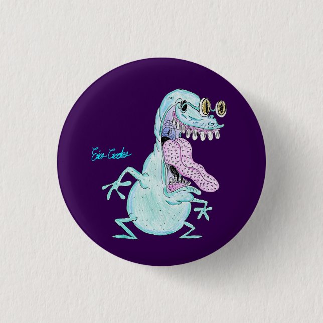 light blue monster alien cartoon button (Front)