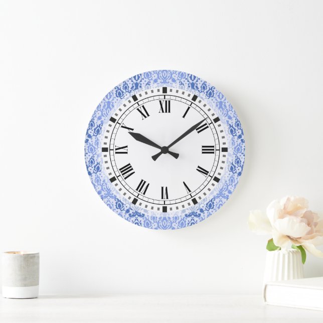 Light Blue Moroccan Casbah Damask Large Clock (Home)