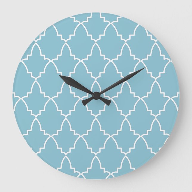 Light Blue Moroccan Lattice Pattern Large Clock (Front)