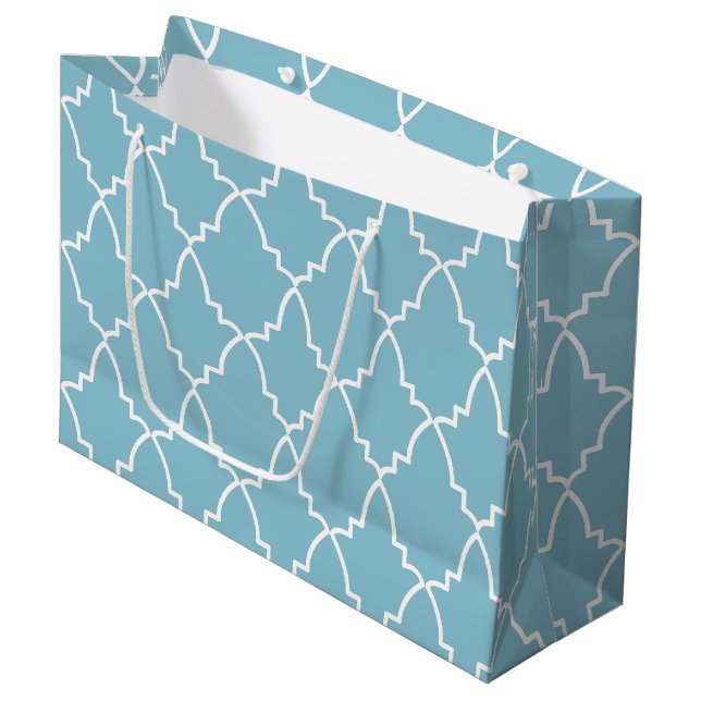 Light Blue Moroccan Lattice Pattern  Large Gift Bag (Front Angled)