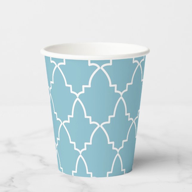 Light Blue Moroccan Lattice Pattern Paper Cups (Front)