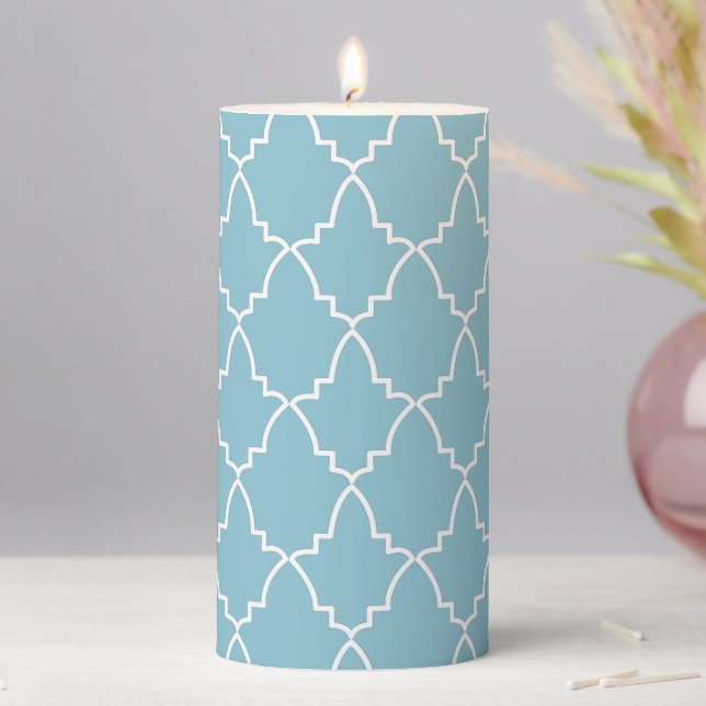 Light Blue Moroccan Lattice Pattern  Pillar Candle (In Situ)