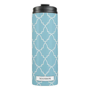 Light Blue Moroccan Lattice Pattern Thermal Tumbler