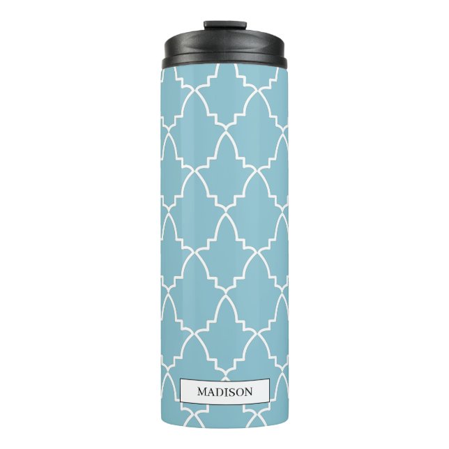 Light Blue Moroccan Lattice Pattern   Thermal Tumbler (Front)
