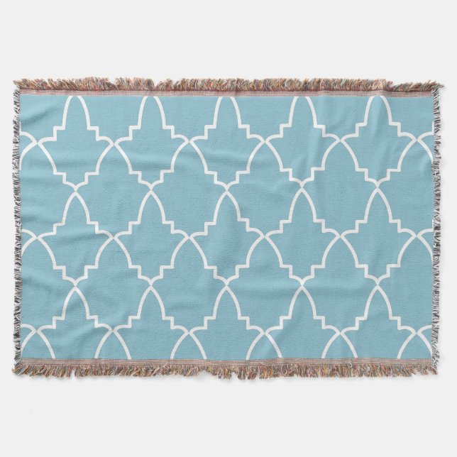 Light Blue Moroccan Lattice Pattern Throw Blanket (Front)