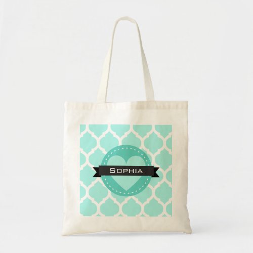 Light Blue Moroccan Lattice Pattern Tote Bag