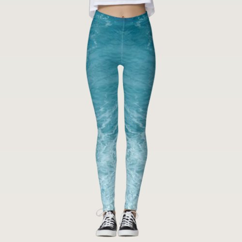 Light Blue Music Ocean Waves Inspirational Leggings