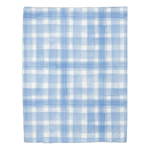 Light Blue n White Watercolor Gingham Checkered Duvet Cover