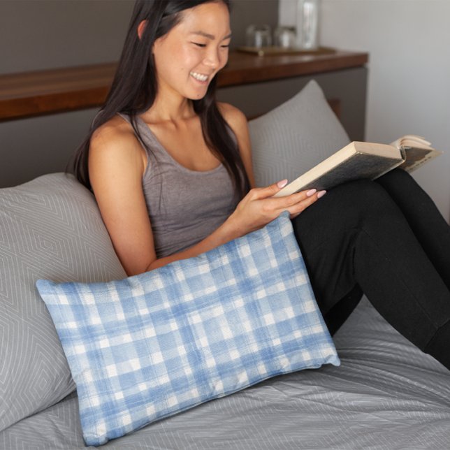 Light Blue n White Watercolor Gingham Checkered  Pillow Case (Creator Uploaded)